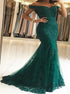 Mermaid Off The Shoulder Green Beadings Lace Prom Dresses LBQ1164